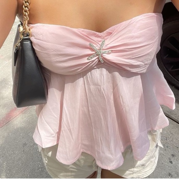 Edikted Tops - EDIKTED Starfish Embellished Strapless Halter Light Pink Top Shirt Loose Fit M